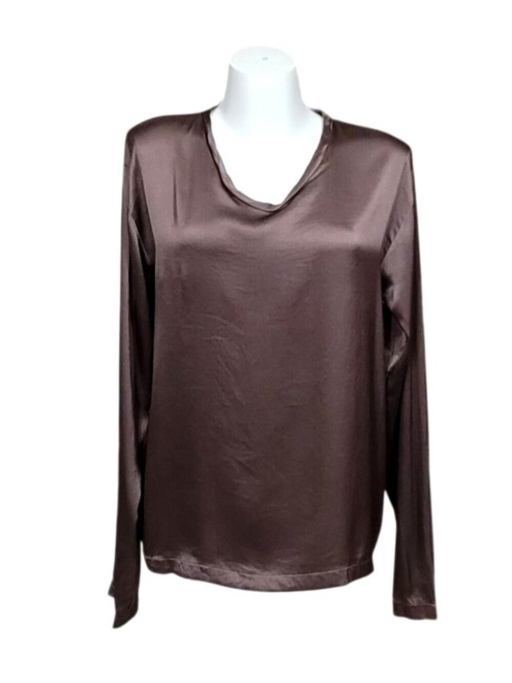 Yves Saint Laurent Rive Gauche Brown Silk Long Sleeve Top XL